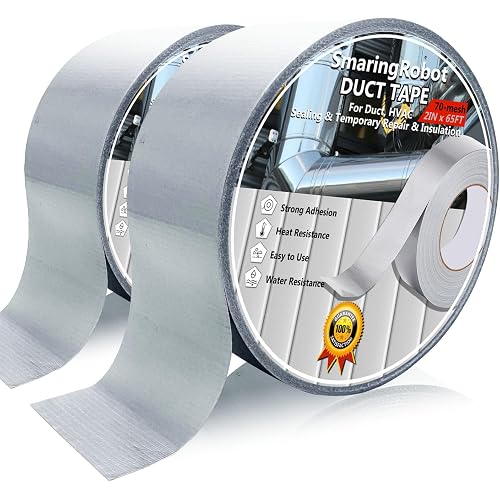 2 Pack Duct Tape Heavy Duty, Waterproof, Heat Resistant, Strong Adhesive Packaging Tape for HVAC, Home Improvement, Outdoor, Packing Boxes, Pipe Insulation, Window Sealing (21 Yards x 2 Inch)