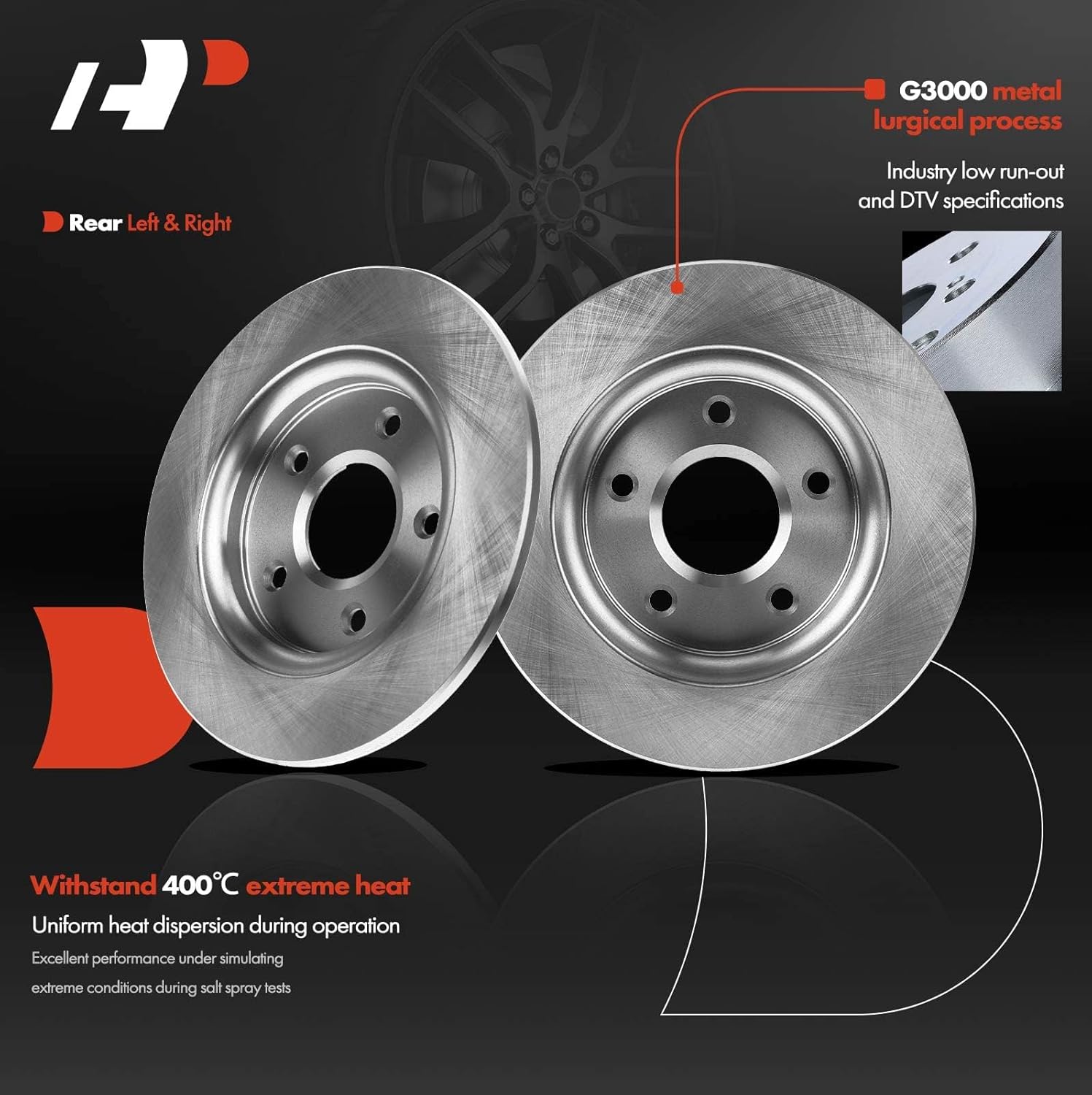 A-Premium 12.01 in (305mm) Rear Solid Disc Brake Rotors + Ceramic Pads Kit Compatible with Chrysler, Dodge and Volkswagen Models - Town & Country/Grand Caravan 2008-2012, Journey/Routan 2009-2012