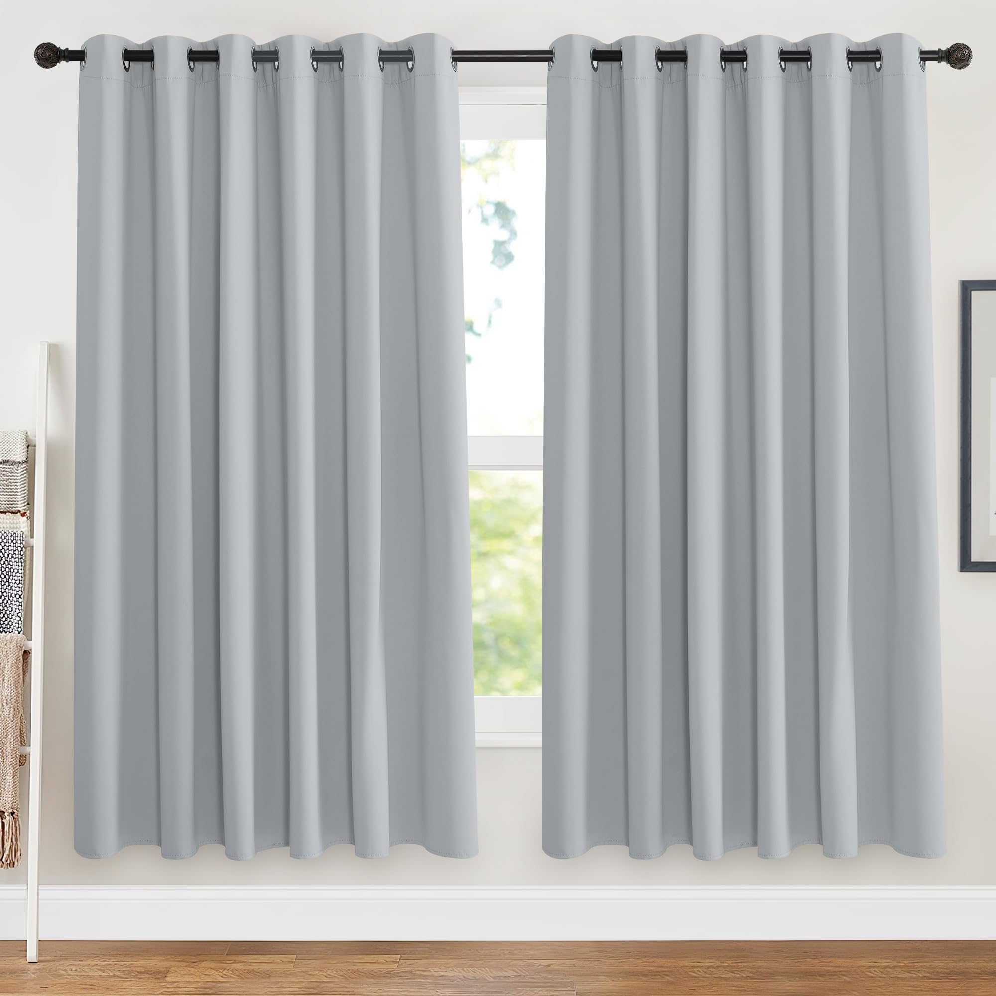 PONY DANCE Silver Grey Blackout Curtains with Eyelet Thermal Insulated Curtains 90x72 Inch for Living Room / Bedroom / Lounge Extra Wide Drapes for Window Treatment, Silver Grey