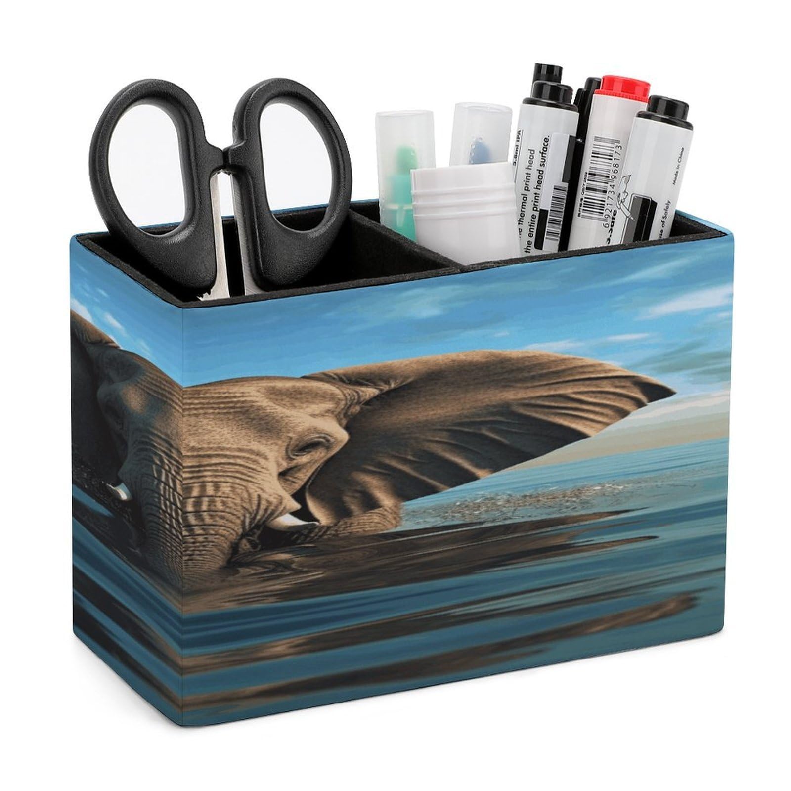 JTREHY Elephant Is Sitting in The Water Pencil Holder Exquisite Fashion Leather Pen Receptacle Soft High-End Pen Container for Office Home Accessories Or Housewarming Present