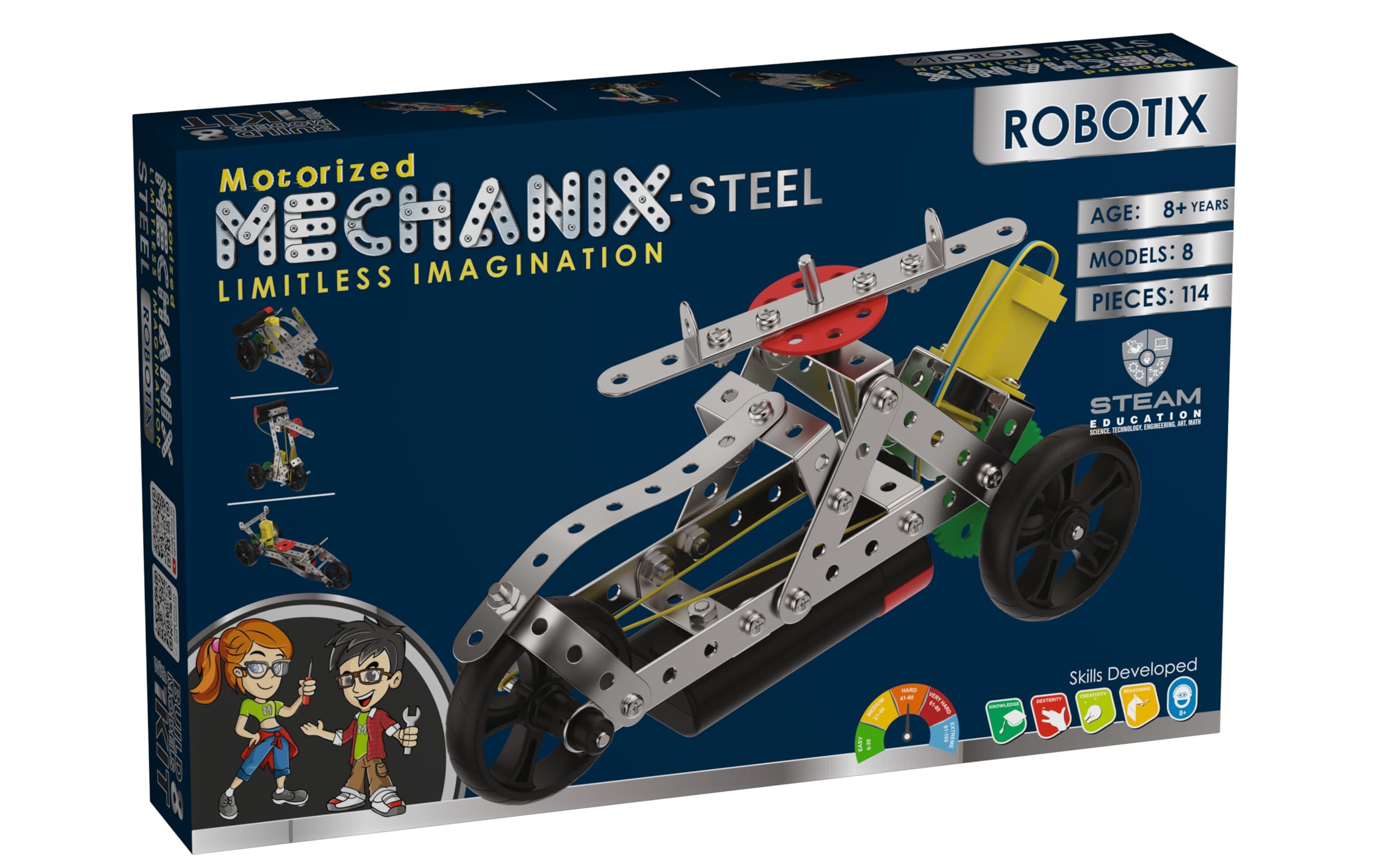 Mechanix Steel Robotix Engineering System for Creative Kids STEAM Education, Building and Construction Toy for Boys and Girls Age 7+ Years - Models: 8 Pieces: 114-image-6