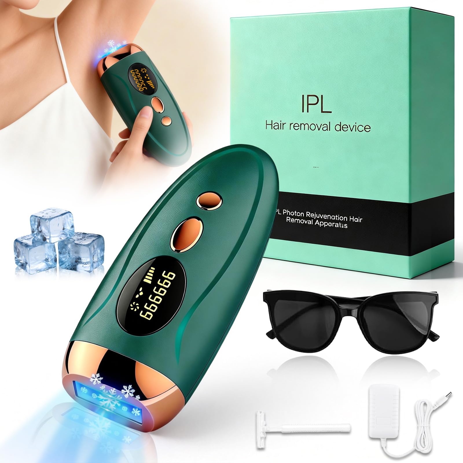 Dispositivo de depilación IPL para mujeres, 999,000 flashes, 5 niveles de potencia, removedor de vello facial para cara, bikini, cuerpo, piernas, axilas, dispositivo de depilación en casa para