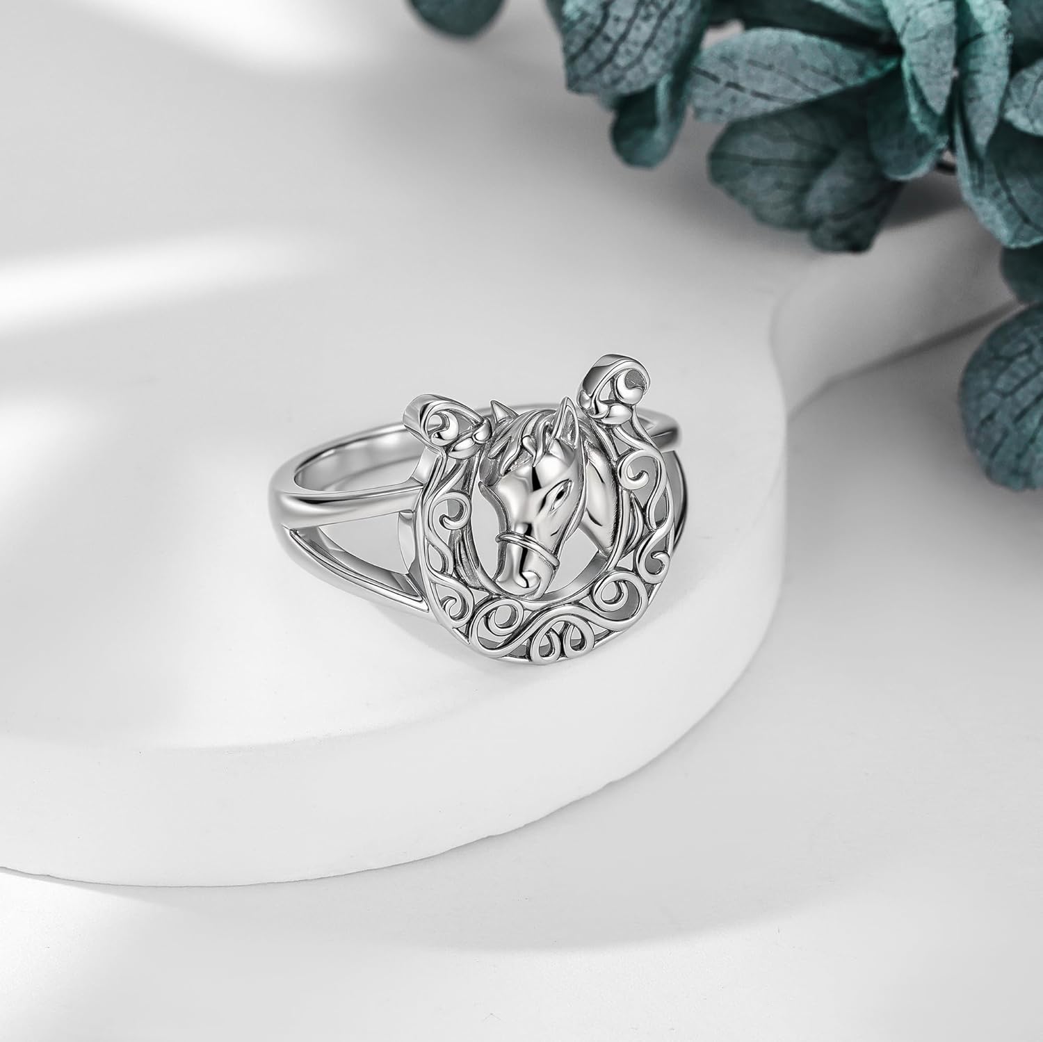 YAFEINI Horse Horseshoe Ring 925 Sterling Silver Celtic Horseshoe Horse Ring Animal Jewelry for Women Men (9)