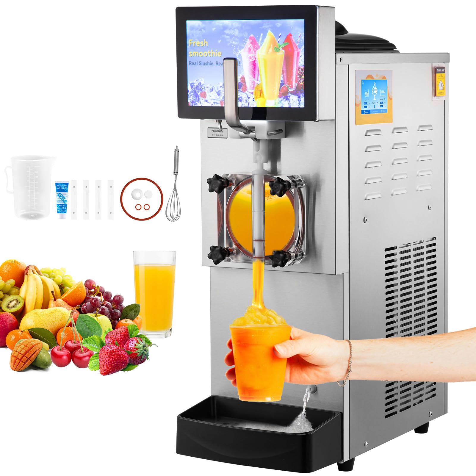 Happybuy Commercial Slushy Machine, 8L Single Bowl, 1050W Stainless Steel Margarita Maker with Cool & Freeze Modes for Parties, Cafés, Restaurants, and Bars