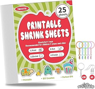 Printable Shrink Plastic Sheet, 8.5 x 11 inch Printable Shrink Films Papers for Crafts, Decorations, DIY Creations (25)
