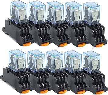 10PCS MY4NJ DC12V AC12V DC24V AC24V Coil 5A 4NO 4NC LED Indicator Power Relay DIN Rail 14 Pin time Relay with Socket Size AC 24V