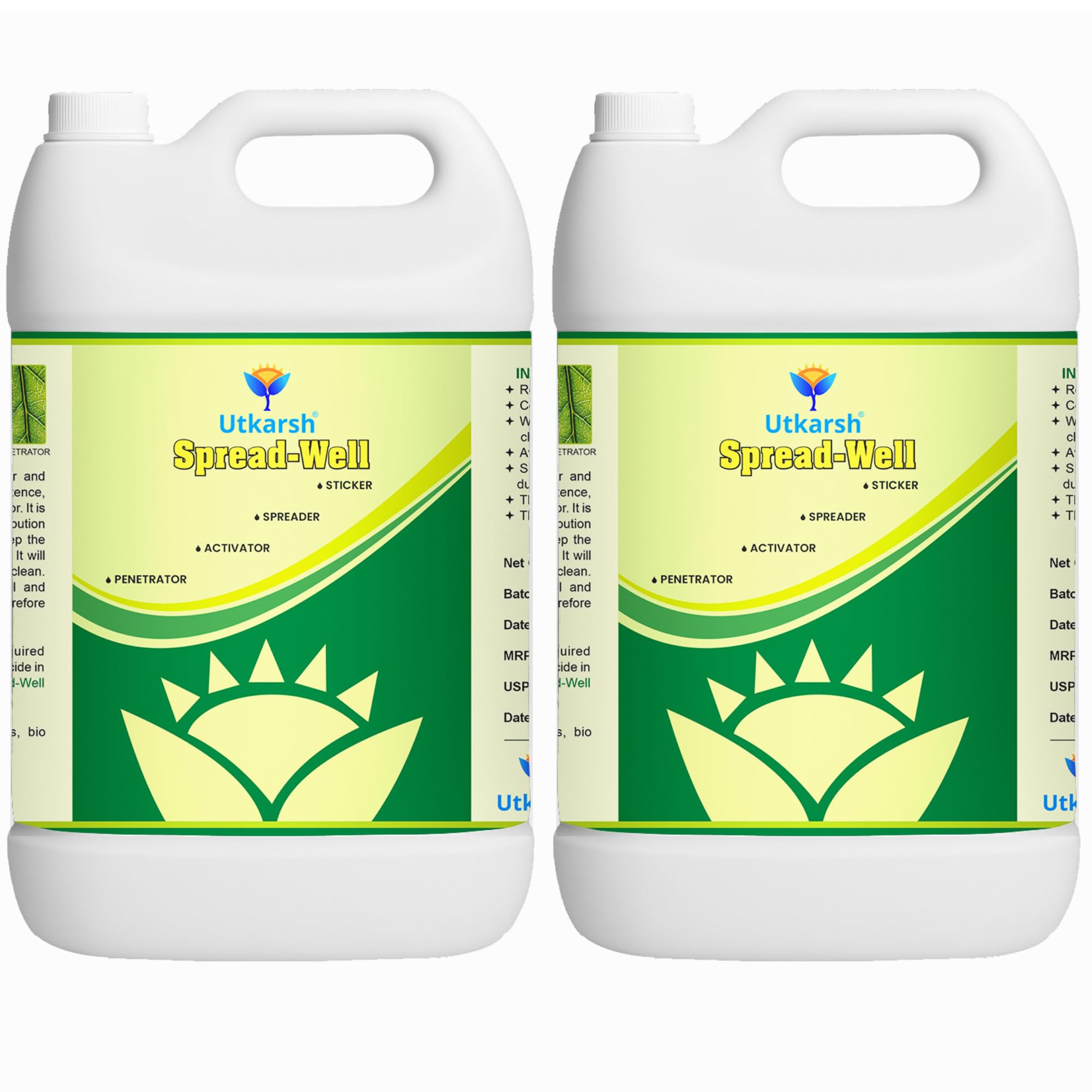 Utkarsh Spread-Well | Normal Spreader, Sticker, Activator for Plants, Non-Ionic Silicone Based Plant Input, Organic Spreader for Seeds and Fertilizers | Set of 2 of 5 Litre; 10 Litre