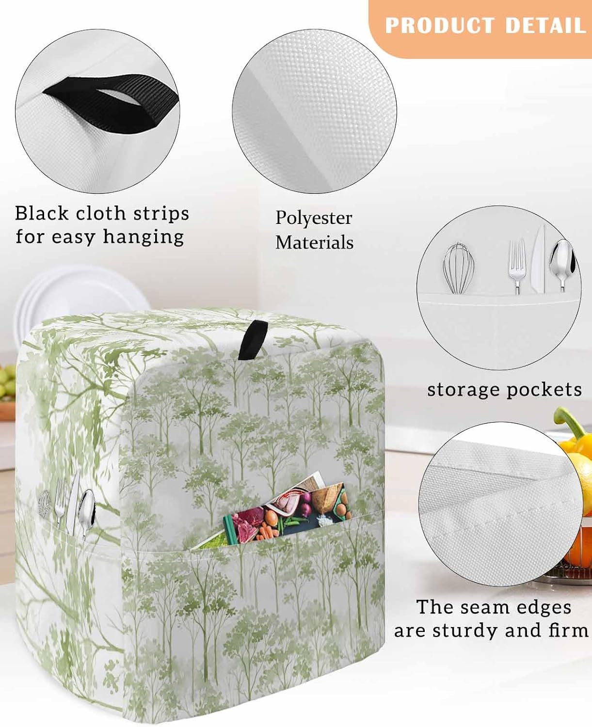 Watercolor Forest Sage Green Stand Mixer Cover with Storage Pocket, Waterproof Kitchen Mixer Covers, Abstract Art Modern Trees Kitchen Appliance Dust Cover Compatible with 4/4.5 Quart Mixers