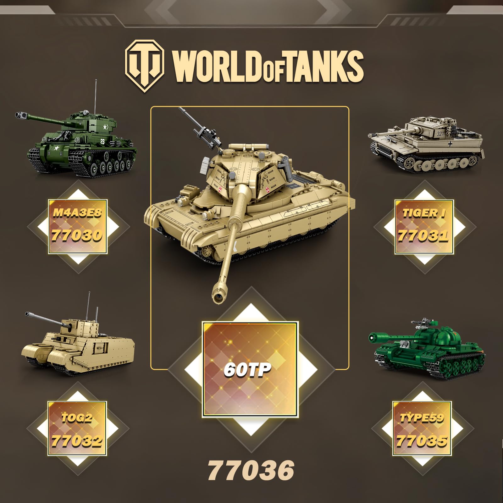 Reobrix 60TP Tank (77036) - Set da collezione con licenza ufficiale da 1128 pezzi, in scala 1:28, per appassionati di militari, adulti e ragazzi