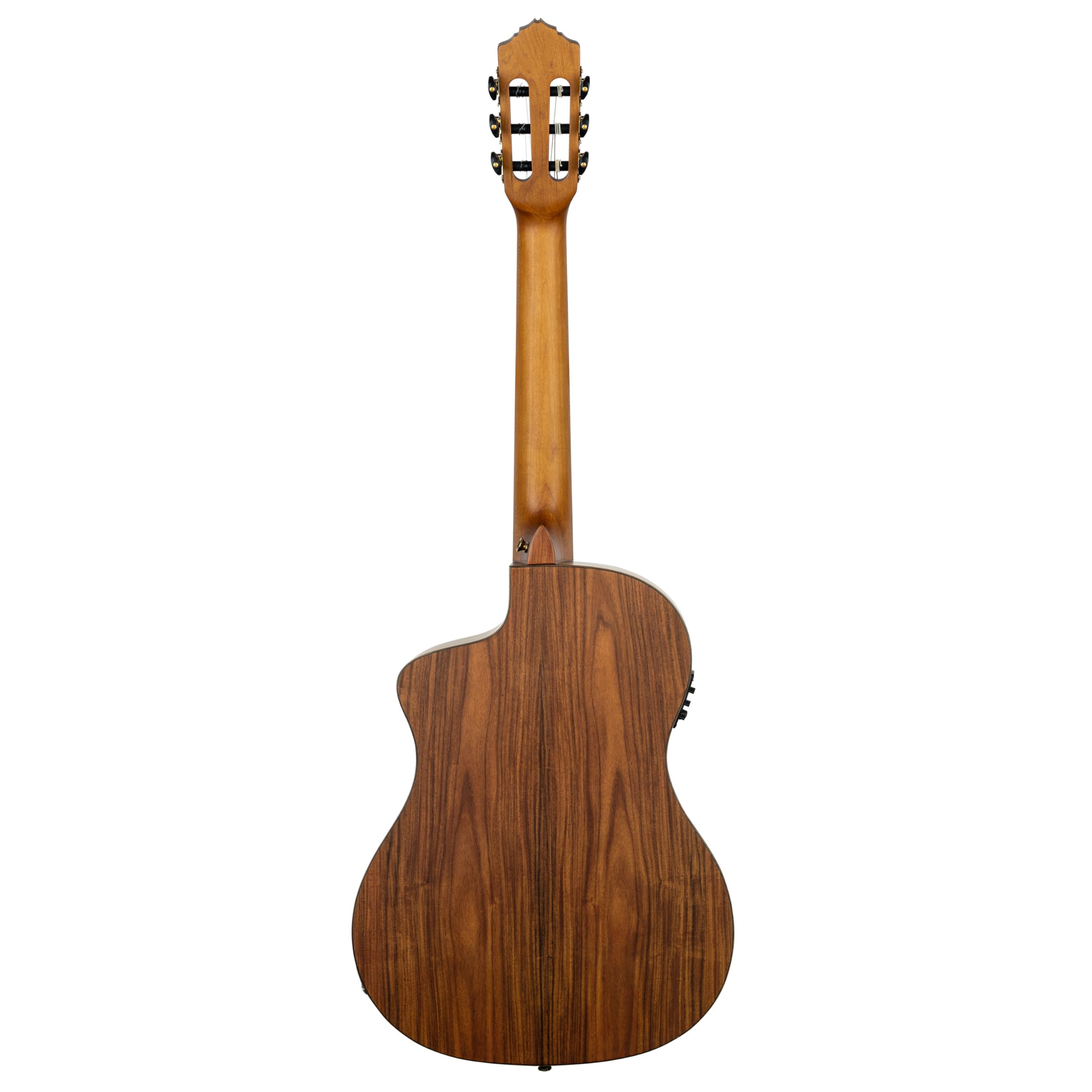 Ortega Guitars Guitarra de concierto tratada térmicamente, cuello extrafino, serie térmica, electroacústica, incluye funda de pícea, Pao Ferro (RCE23RO)