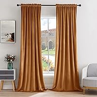 Vista 22 de MIULEE Cortinas de terciopelo amarillo mostaza con aislamiento térmico, cortinas opacas, cortinas de otoño para dormitorio, sala de estar
