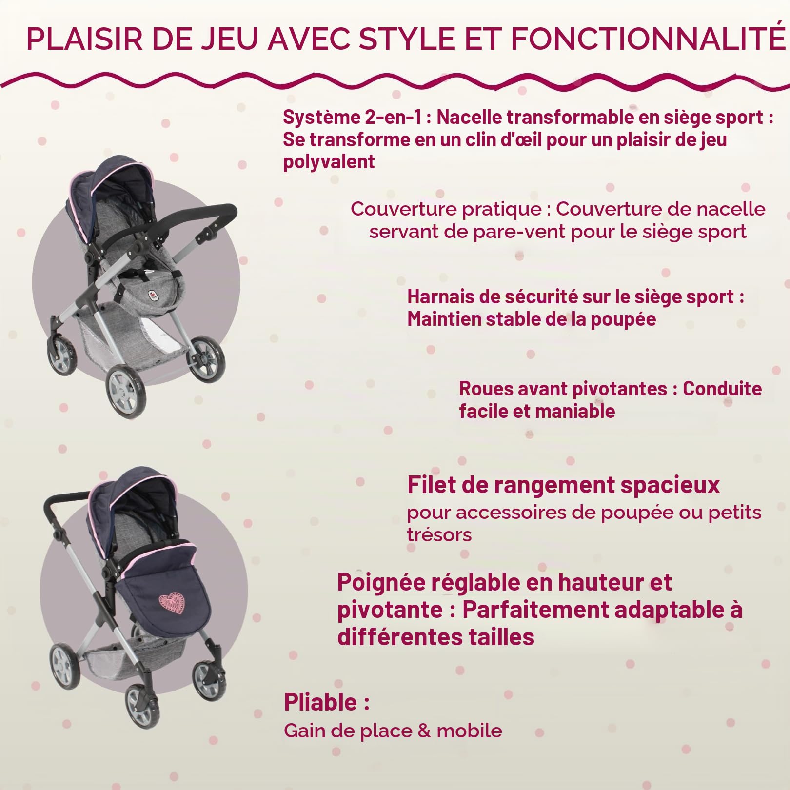 Bayer Chic 2000 Poussette Poupon 2en1 Mila | Évolutive & Ergonomique