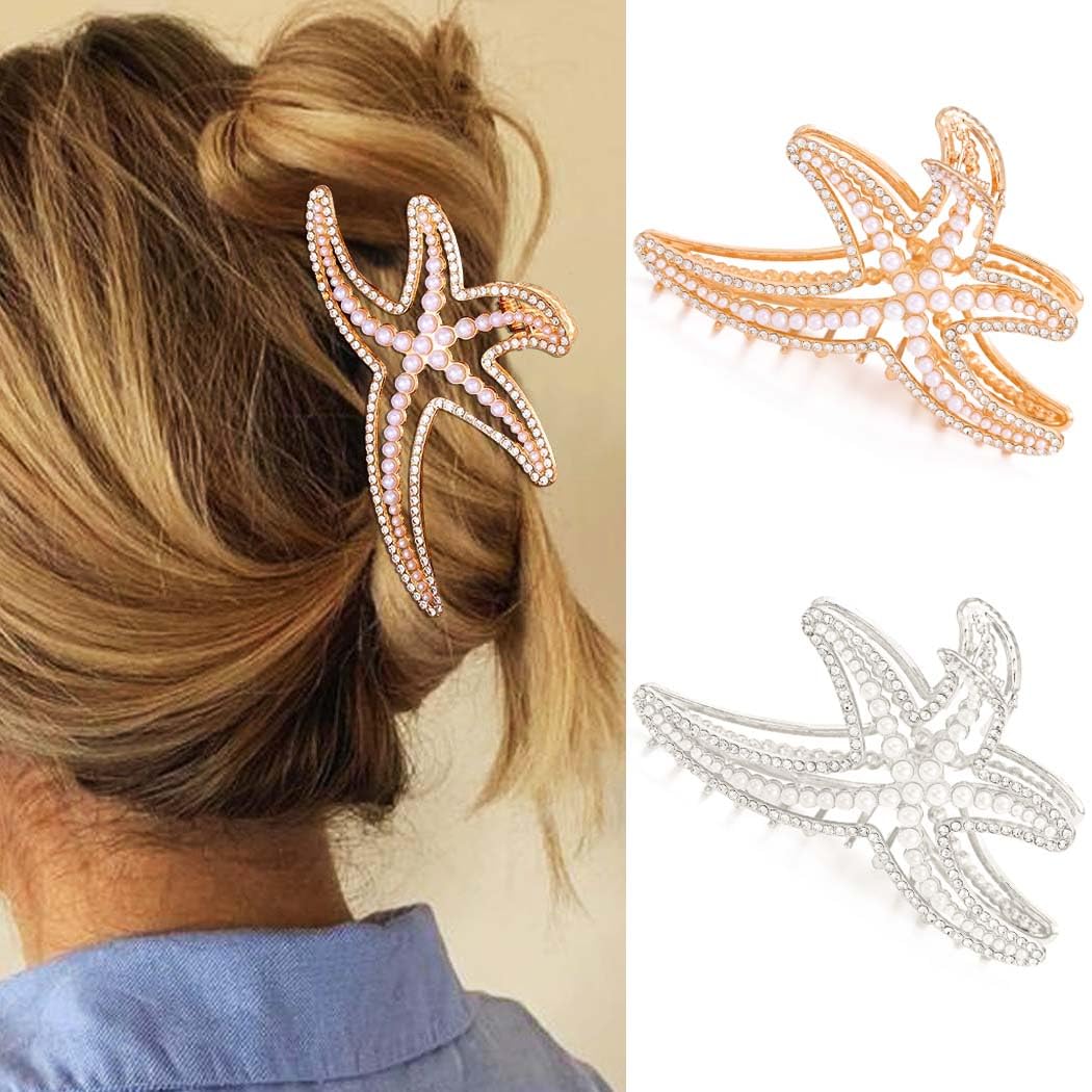 Reaky Starfish Claw Clip Beach Hair Clips Metal Hair Claw Clips Hair Accessories for Women, Gold,Silver