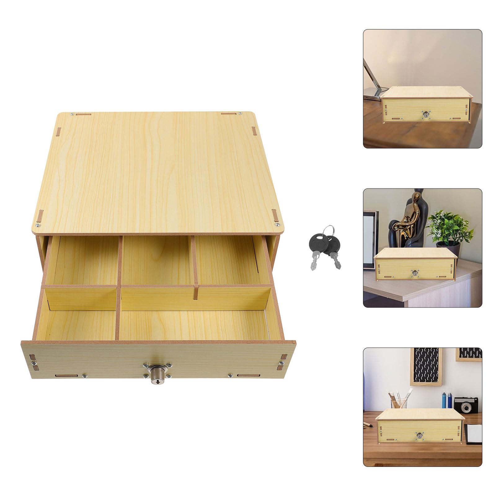 Zerodeko Vassoio Porta Soldi in Legno da Tavolo Scomparti Multifunzione, Organizer Portamonete e Porta Calcolatrice per Cassetto Contanti, Contenitore Portavalori per Negozi e Uffici