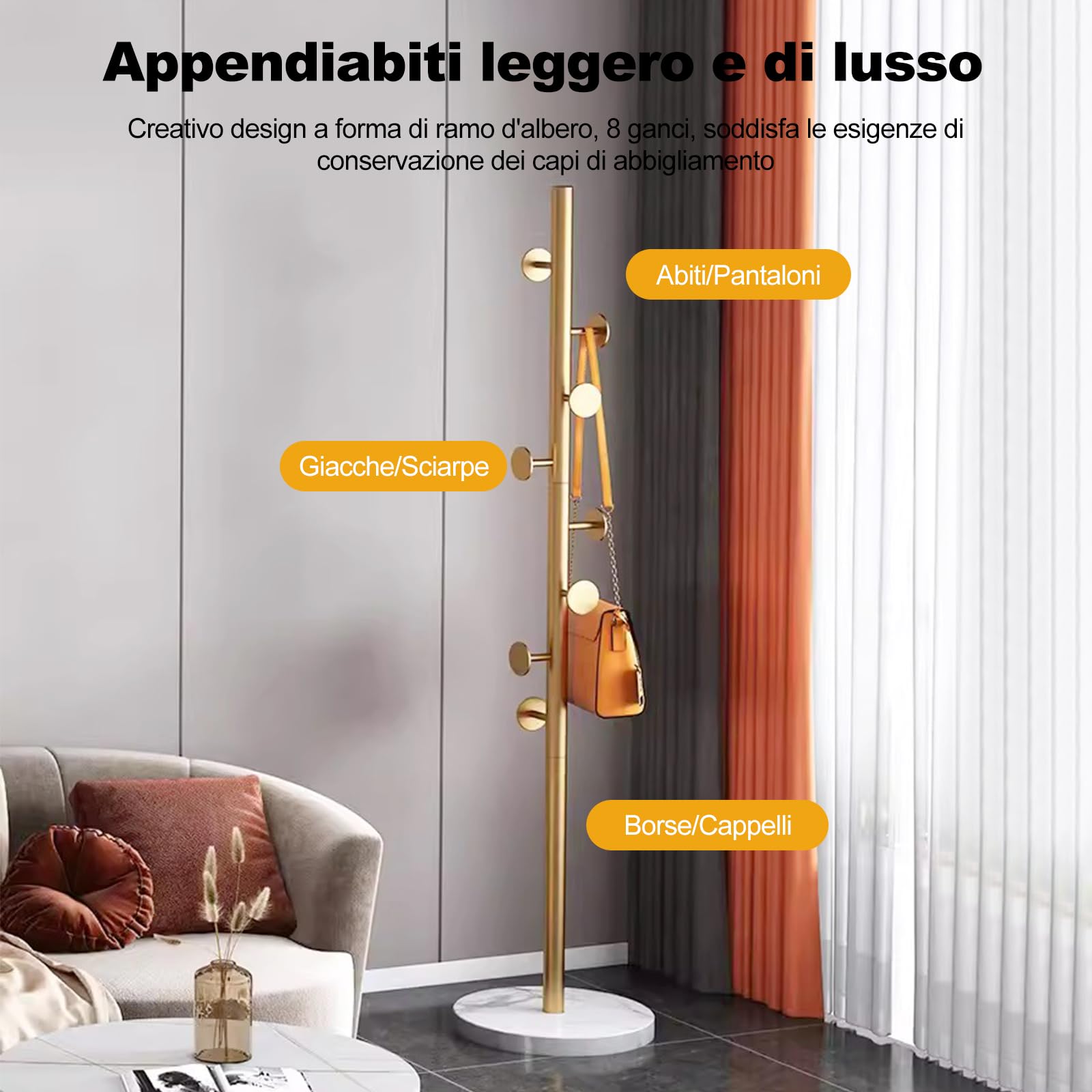 Ergocar Appendiabiti, 8 Ganci Metallici, Staffe Per Appendiabiti Da Ingresso e Un Attaccapanni Con Base In Marmo, Utilizzato Per Alberi Per Giacche, Cappelli, Borse, Fasce