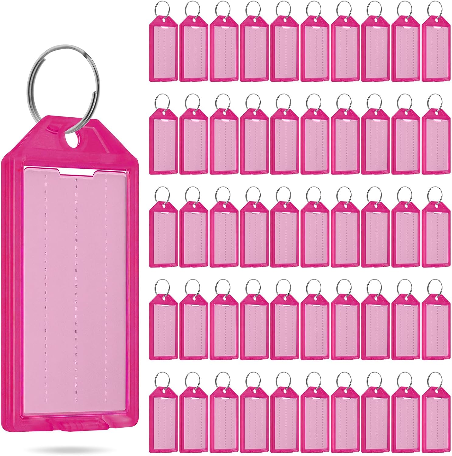 50 Pcs Plastic Key Tags with Labels, Key Labels with Ring and Label Window,Key Identifiers for Luggage, USB Drive, Backpack,Luggage Travels Home Office Classification Gifts Favors Supplies (Pink)