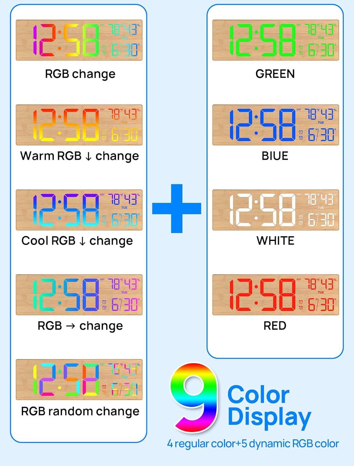 2026 Upgrade 18.5" Large Digital Wall Clock with Remote Control, Big LED Display Digital Clocks with Night Light, Alarm, Countdown, DST, Temp for Parlor, Bedroom, Office, Gifts for Seniors(Light Wood)