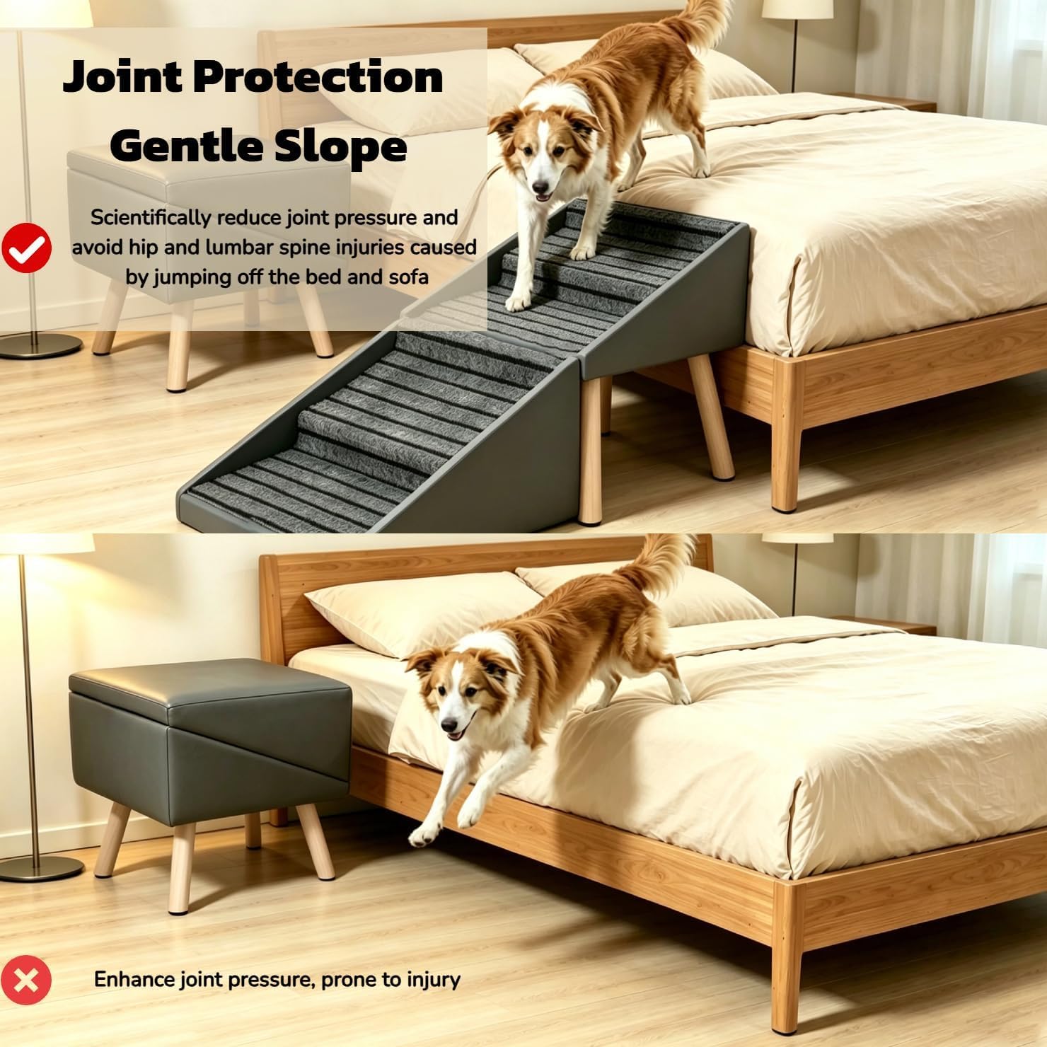 Rampa Convertible 2 en 1 para Perros, otomana y reposapiés, escaleras Antideslizantes para Mascotas (para Perros pequeños y Grandes), rampa ergonómica para Cama, sofá y Coche.