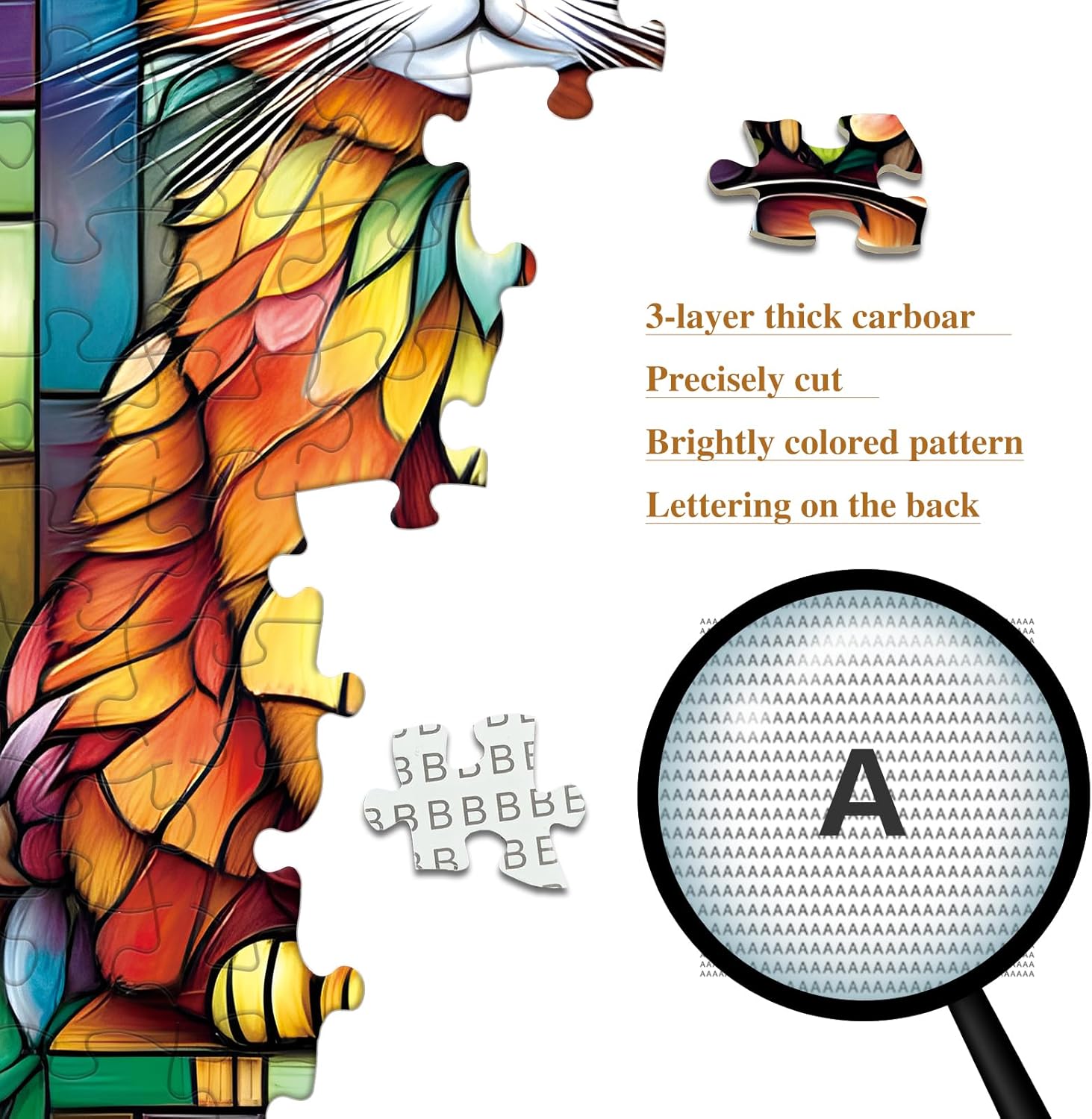 1000 Piece Adult Puzzle, Stained Glass Cat with Sunglasses, Jigsaw Puzzles with Letters on Back Impossible Challenging Puzzle, Family Puzzle Decoration Challenging Puzzles (27.56x19.7 Inch)
