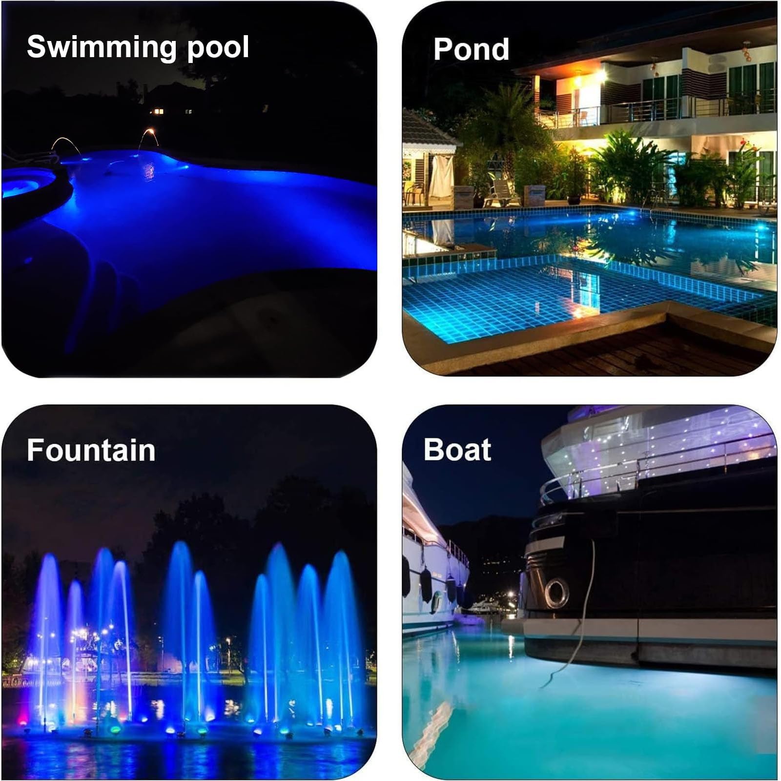 4 Stück Unterwasser-Poolbeleuchtung – LED-Poollicht, dimmbar, mit niedriger Spannung 3 W, IP68, IP68, wasserdicht, für Teiche, Wasserfälle, Brunnen, 12 V-24 V DC (blau)