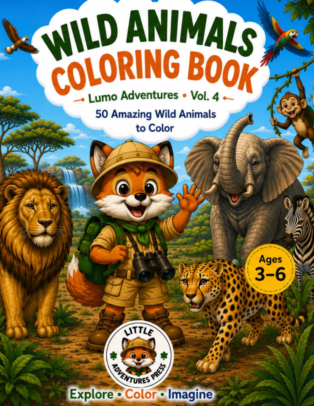 Wild Animals Coloring Book: 50 amazing Wild Animals to Color (Lumo Adventures)