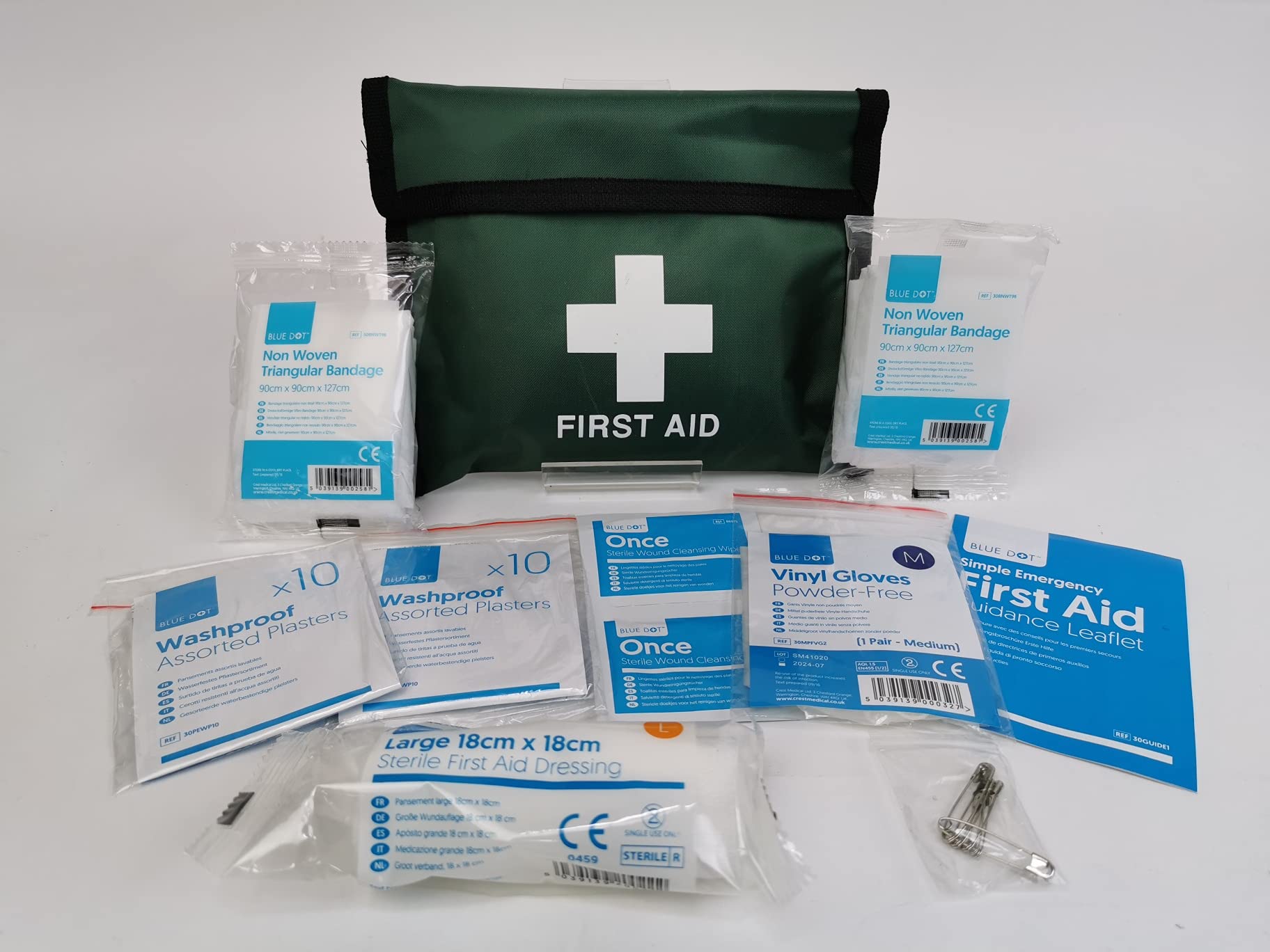 Blue Dot One Person Travel Kit in Green Velcro Pouch