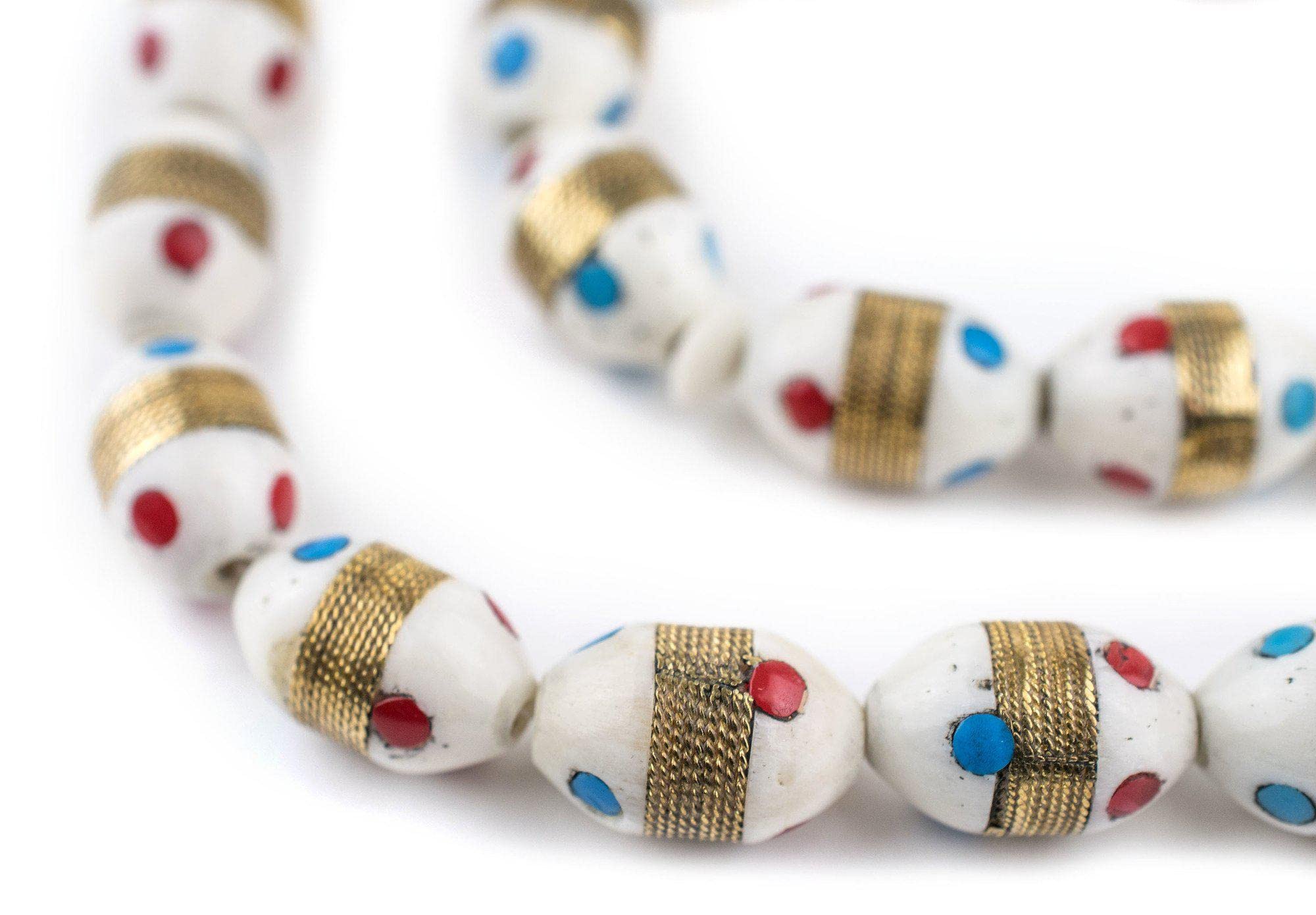 33 Brass-Inlaid Camel Bone Arabian Prayer Beads (14x9mm), Islamic