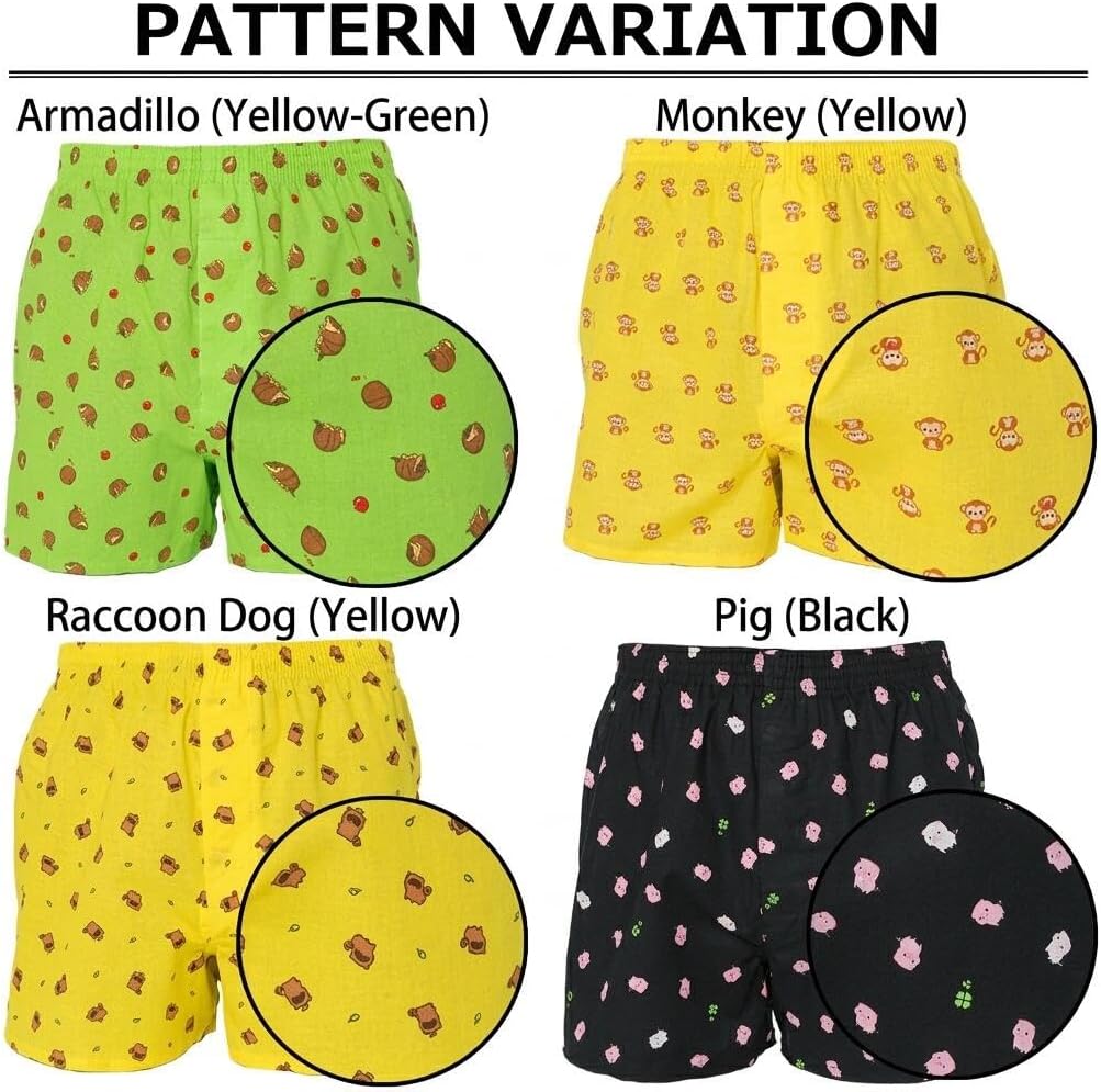 Y's factory Boys’ Boxer Shorts – Animal Print, Assorted 3-Pack, Front Open Fly, 100% Cotton, Soft & Breathable Kids Underwear