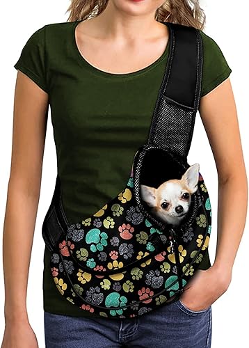 Miniatura 1 de FUSURIRE Bolsa de transporte para mascotas con diseño de patas coloridas para perros pequeños, gatos, mochila para viajes, campamento y senderismo,