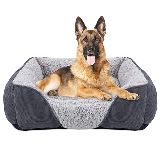 JOEJOY Large Dog Bed Pet Sofa Bed, Super Soft Comfy Wool Fleece Dog Bed with Striped Corduroy Design, Washable Dog Bed For Border Collie, 76x61x23cm