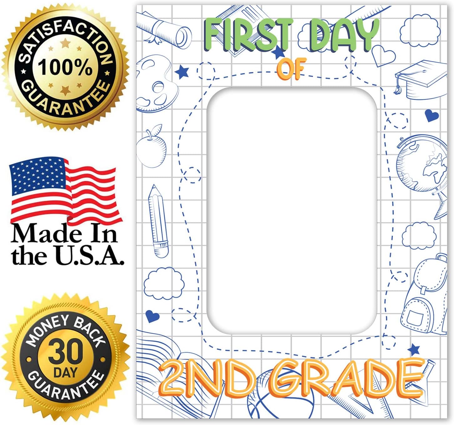 Soul Décor Back to School Photo Prop Board, Picture Frame First Day of 2nd Grade of School, Cute and Creative First Day of School Picture Idea, Cut Out Board Sign, Coro Plastic, Made in The USA