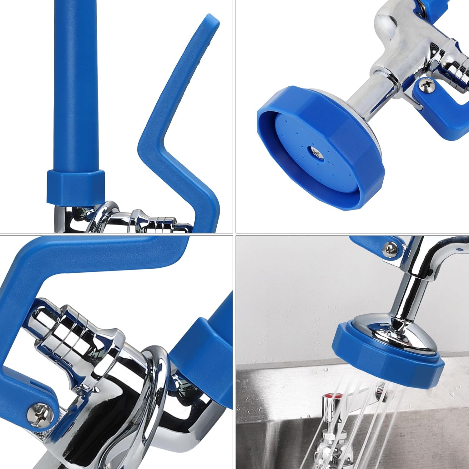 Pre Rinse Sprayer Head Commercial Sink Sprayer Pre Rinse Sprayer Valve with Handle Grip Assembly, 1.28 GPM Restaurant Sink Dish Sprayer High Pressure Sink Sprayer Replacement, Blue