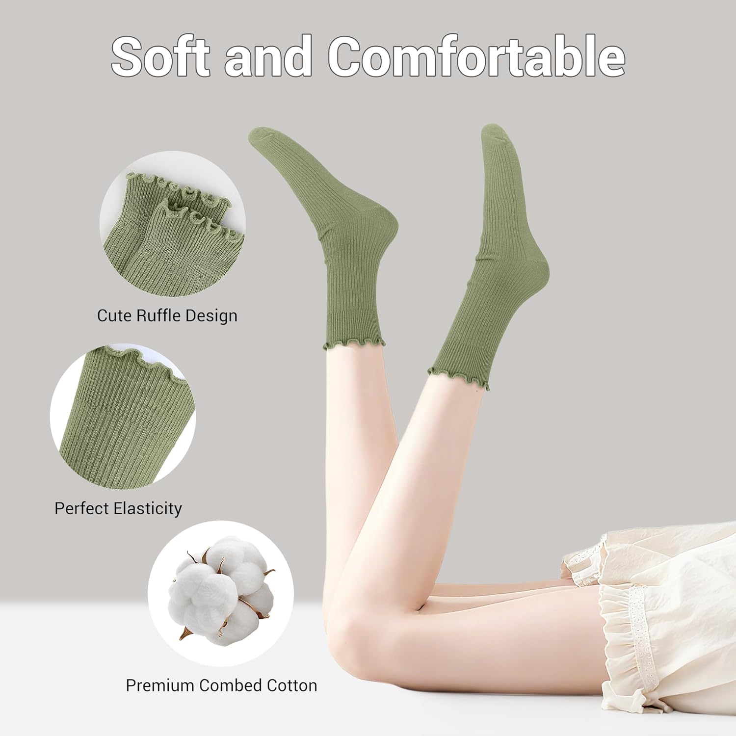 Ruffle Socks for Women 6 Pairs - Cute Frilly Crew Socks, Breathable Cotton Casual with Lettuce Edge, Soft & Comfortable - Image 2