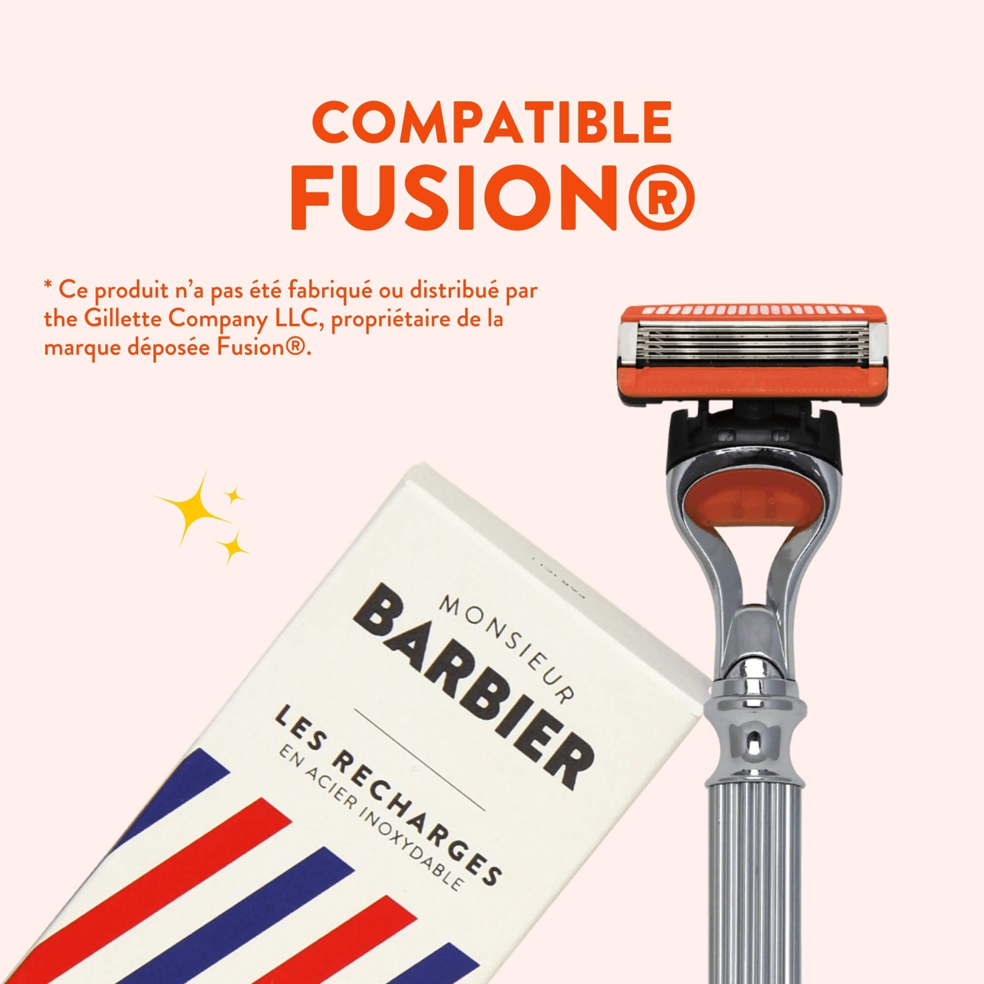 Monsieur BARBIER Afeitadora 5 Cuchillas Hombre EXPLORER + 20 Recambios | Mango de acero inoxidable compatible FUSION. Cabezal giratorio 40°, doble banda lubricante. Afeitado muy apurado, en húmedo.