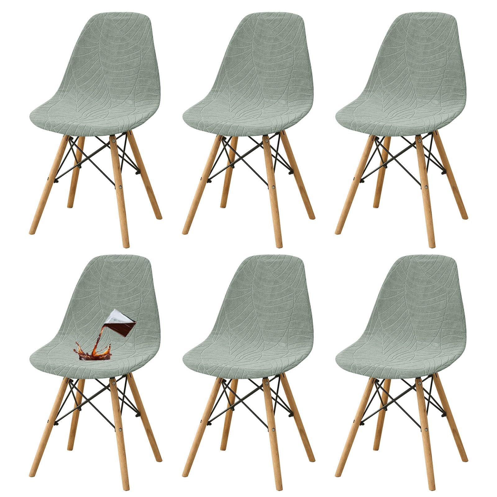 YOPOIY Waterproof Shell Chair Covers Set of 6 4 2, Stretch Armless Chair Slipcovers for Dining Chairs, Washable Mid Century Modern Chair Protector for Pets (green,6 PCS)