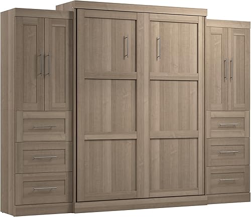 Vista 49 de Bestar Pur - Cama Murphy completa y 2 estanterías con cajones, cama de pared que ahorra espacio de 109 pulgadas Marrón (Rustic Brown)