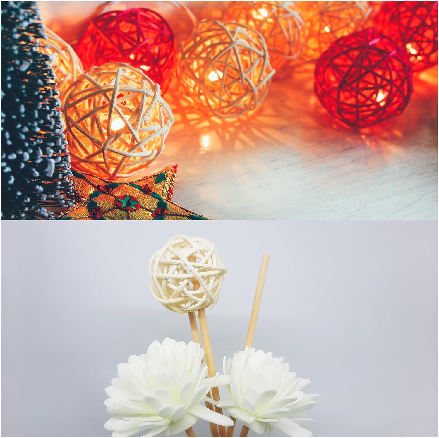 MECCANIXITY 16 Pcs Wicker Rattan Balls 1.2 Inch Rattan Decorative Balls Vase Fillers for Wedding Party Centerpiece Bowls Home Decoration Bright Red