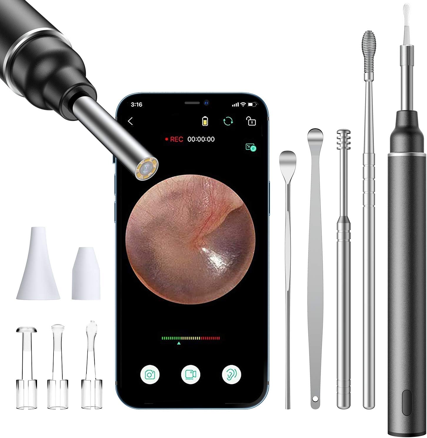GPEESTRAC Ear Wax Removal,Ear Wax Removal Tool,Ear Camera 1080P FHD Wireless Ear Otoscope with 6 LED Lights,Ear Scope with Ear Cleaner Tool for iPhone, iPad & Android