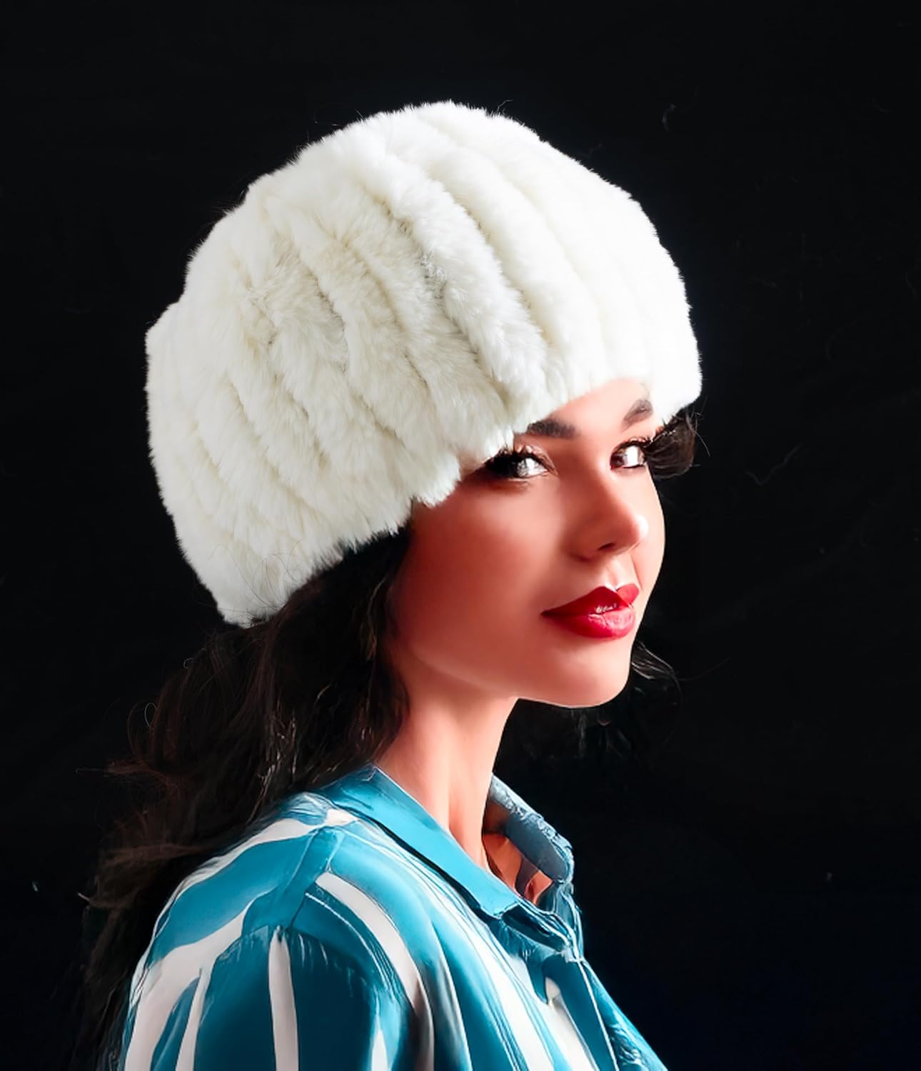 Genuine Fur Russian Ushanka Hat & Rabbit Fur Headband Bundle – Unisex Cossack Cap and Plush Convertible Neck Warmer Winter Set