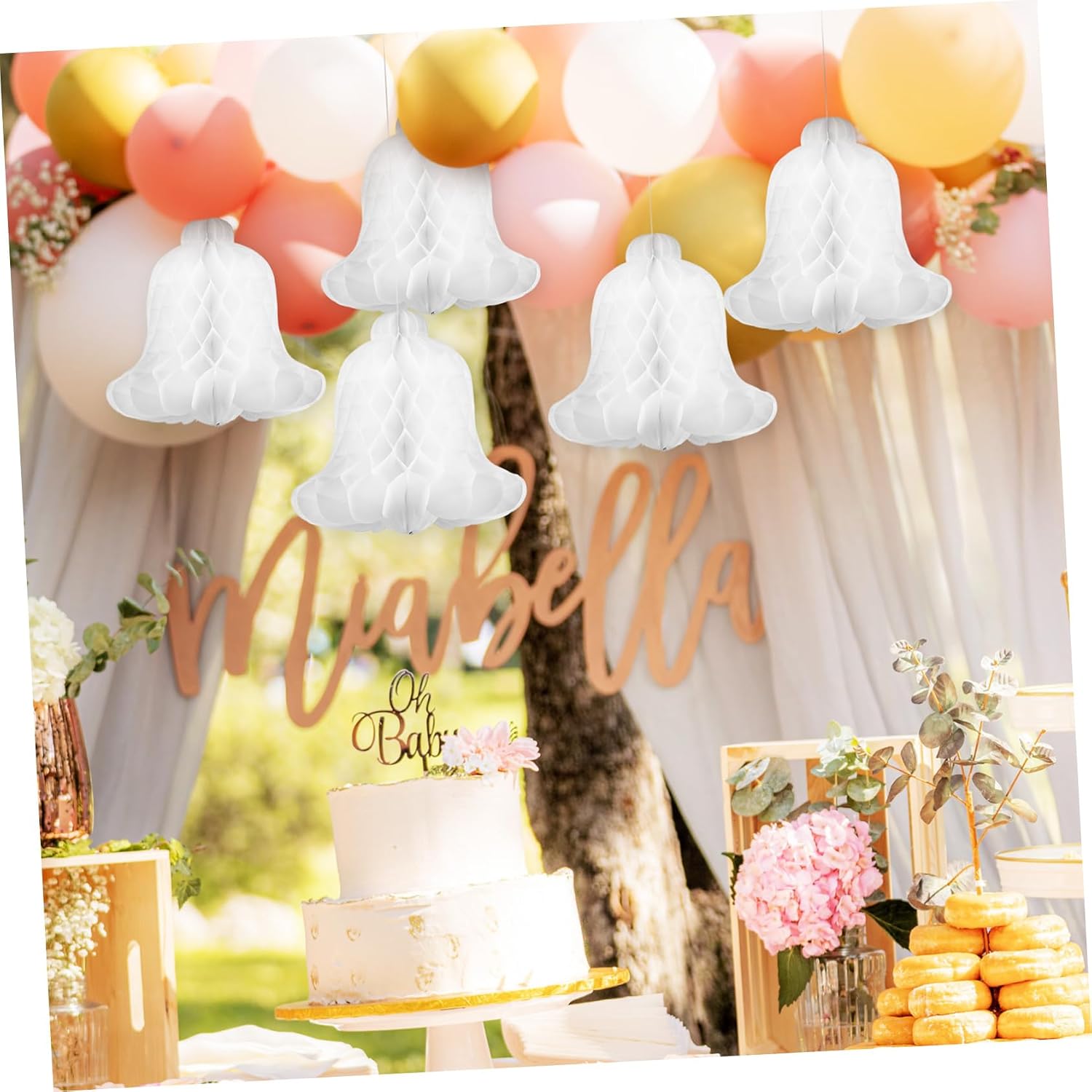 5pcs Hanging Honeycomb Bells Paper Decorations for Weddings Parties and Christmas Lightweight Reusable and Easy to Hang Decorative Supplies