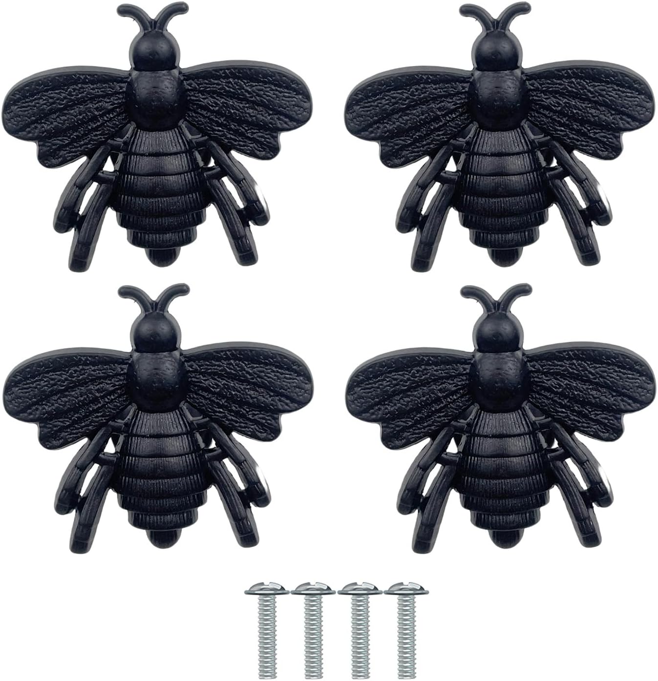 4PCS Bee Knobs, Zinc Alloy Cabinet Drawer Handle Antique Metal Pulls Vintage Animal Door Pulls Handle Decorative Knobs Hardware Accessories (Black)