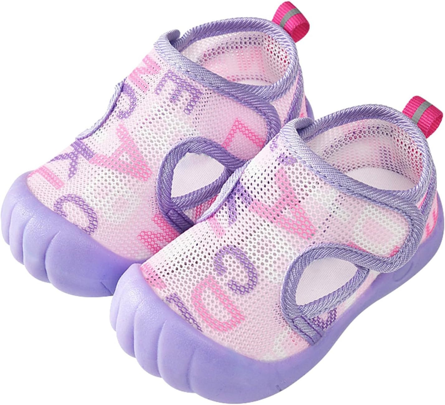 Baby Boys Closed Toe Sandals Summer Cute Letter Print Mesh Hollow First Walker Shoes Soft Sole Non Slip Hook Loop Flats Sandals Infant Breathable Sport Sneakers