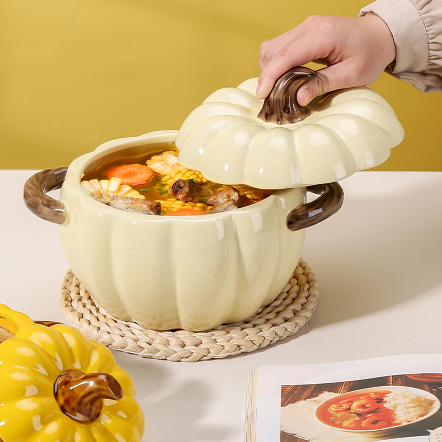 Bol à soupe citrouille avec couvercle, 1800 ml, grand bol à soupe pour micro-ondes, décoration d'Halloween (orange)