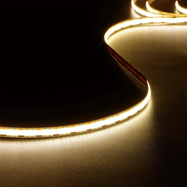 USB 5V LED Strip Lights Warm White 5ft, 480 LEDs COB Strip Light 3000K 1200lm, 80+ Hight CRI LED Tape Lights, Flexible Led Rope Lights for TV Backlight, Bedroom, Cabinet, Kitchen, DIY Lighting