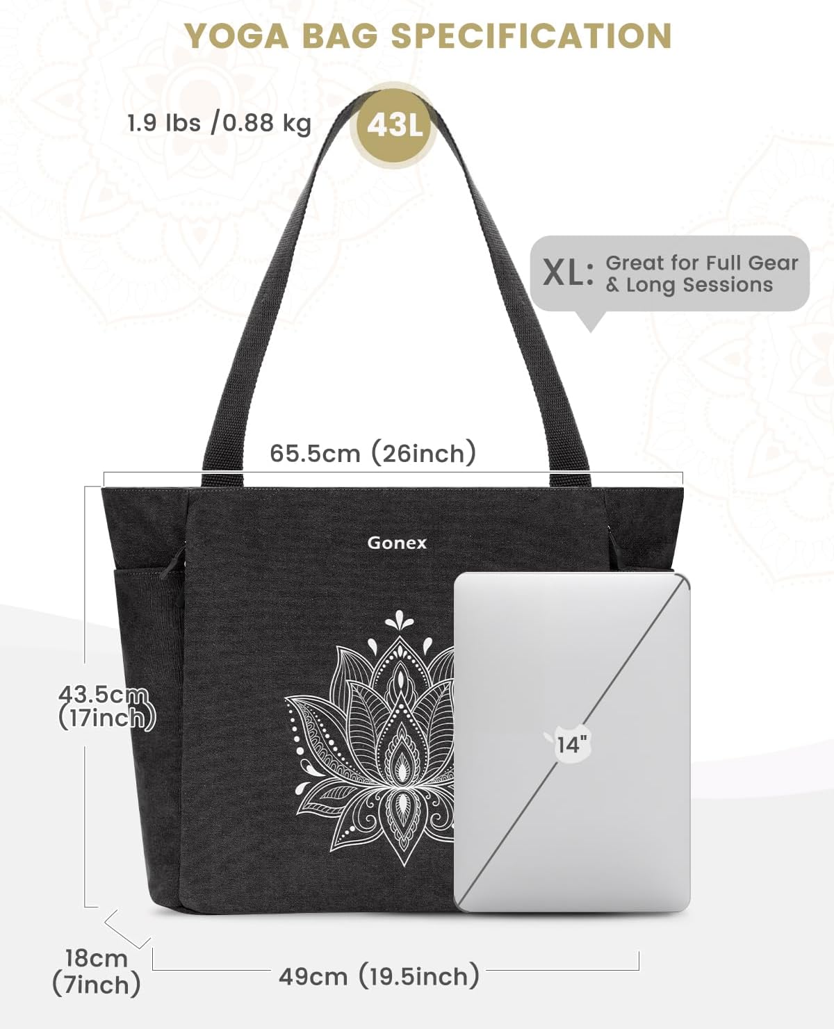 Gonex Yoga Mat Bag, Large Tote Bag with Multi Pockets for Women Men, Canvas Mat Carrier, Full Zipper Easy Access for Pilates Gym Travel