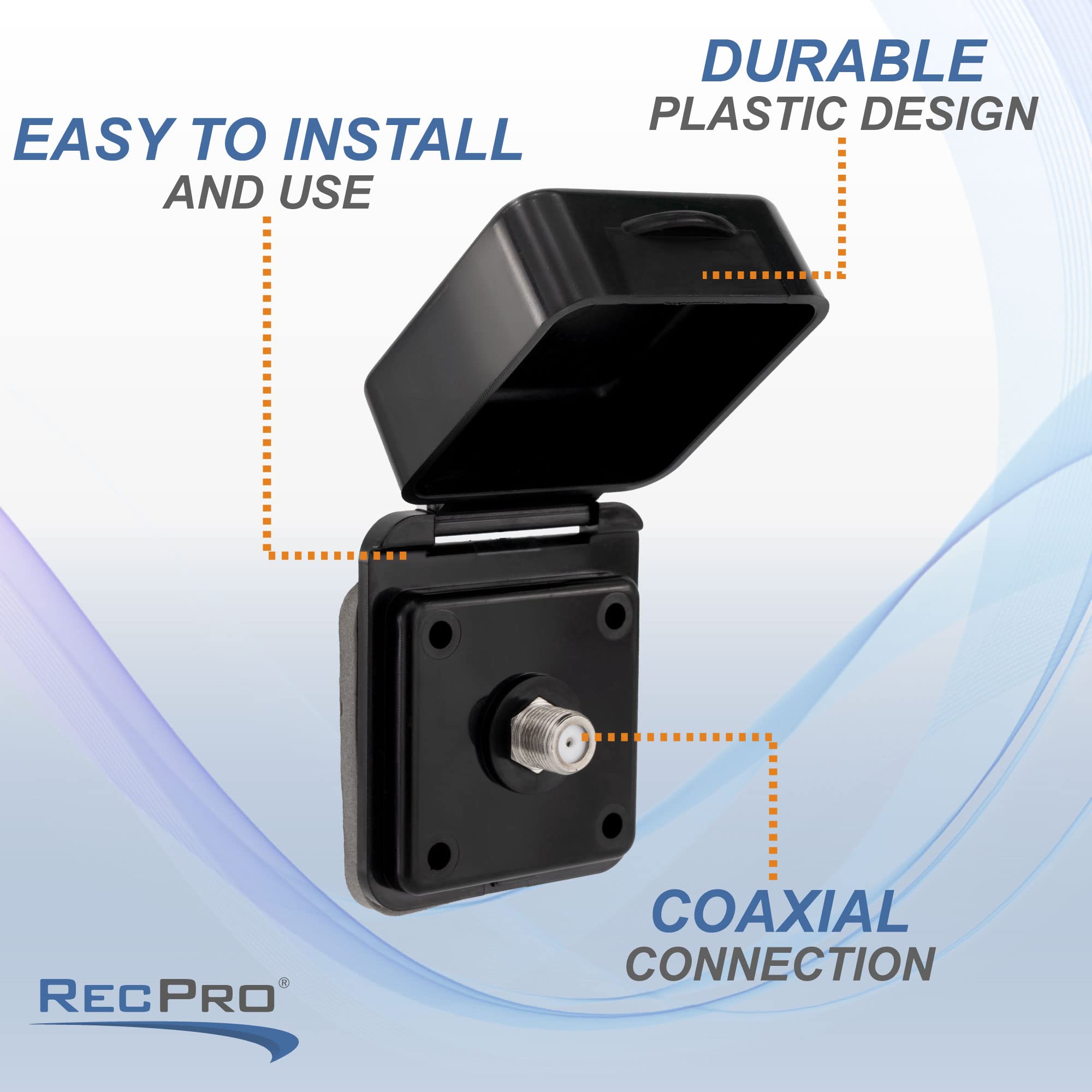 RecPro Placa de Entrada de TV por Cable RV | Antena coaxial/Conector de Cable | Opción Negra o Blanca (Negro)