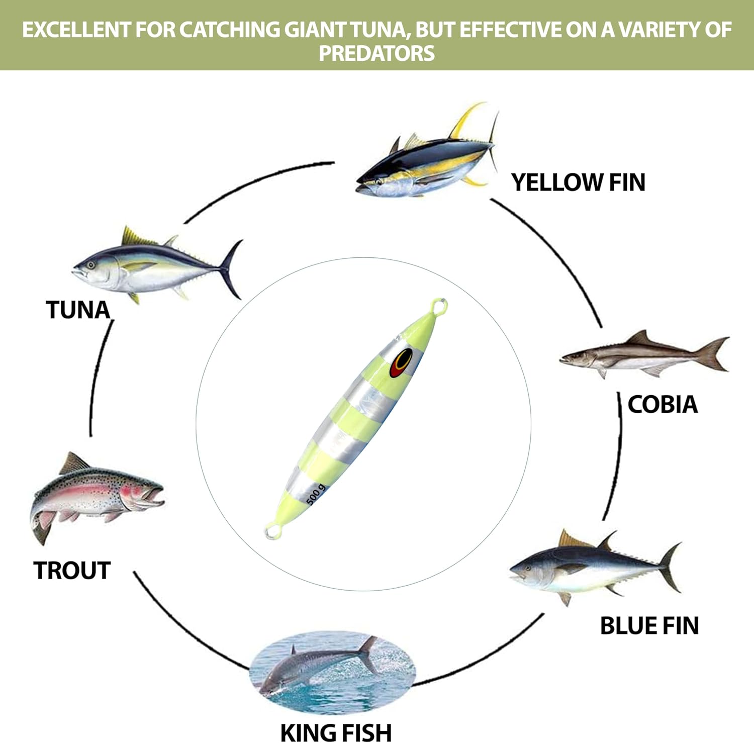 6.5" Tuna Jig 500g,3 Pc Silver Zebra Glow for Offshore Jigging, Ideal for Tuna, Bass & Other Saltwater Predators