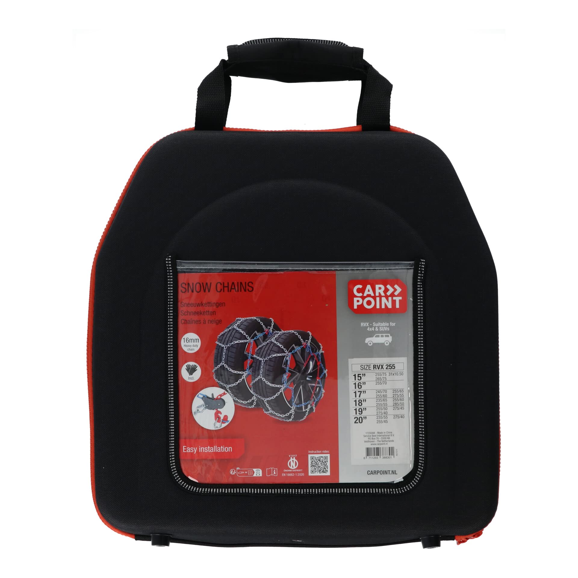 CARPOINT 1725088 Cadenas para nieve con instrucciones de montaje con bolsa de almacenamiento