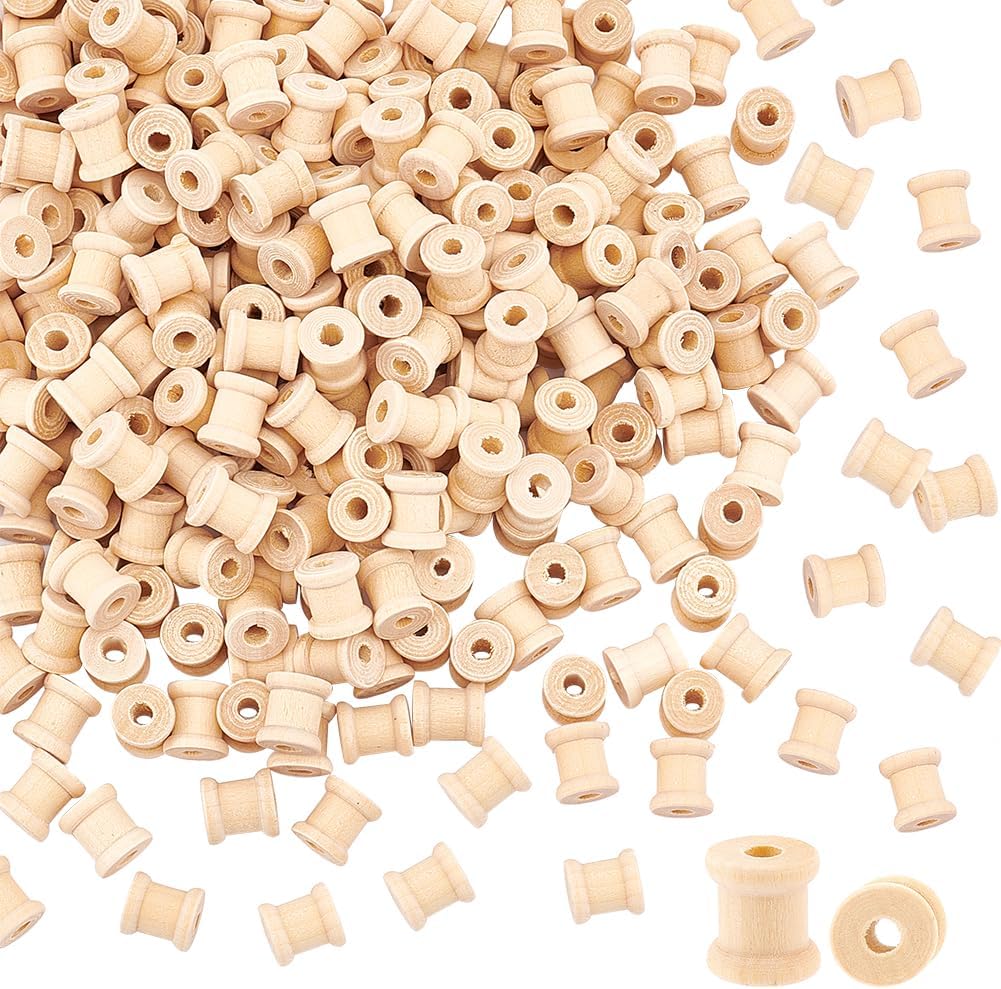 300 Pack Mini Unfinished Wood Spools Natural Wooden Barrel