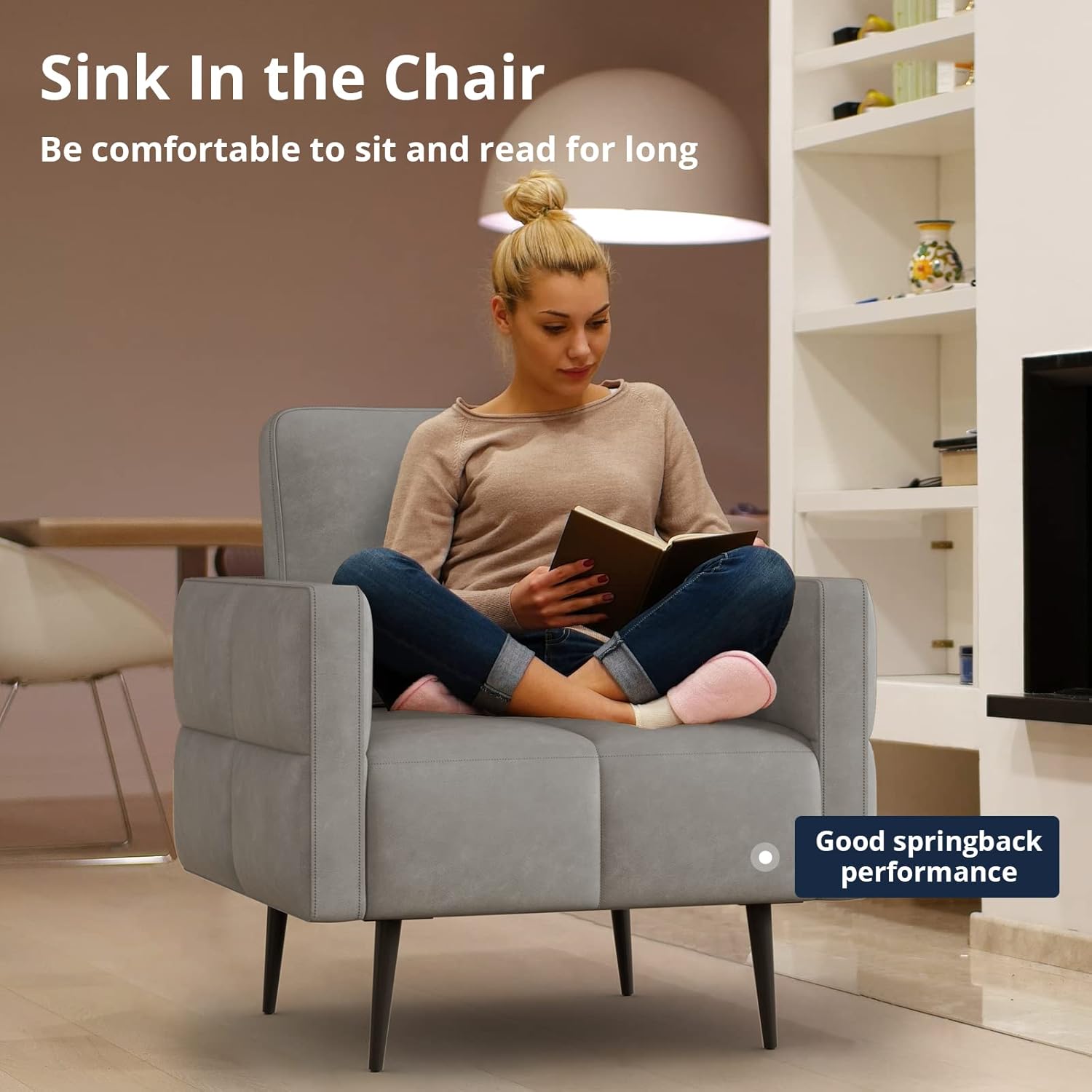 Soft Shell Living Room Chair, Accent Chairs, Smooth PU Surface, Comfy Chair (Grey) : Home & Kitchen